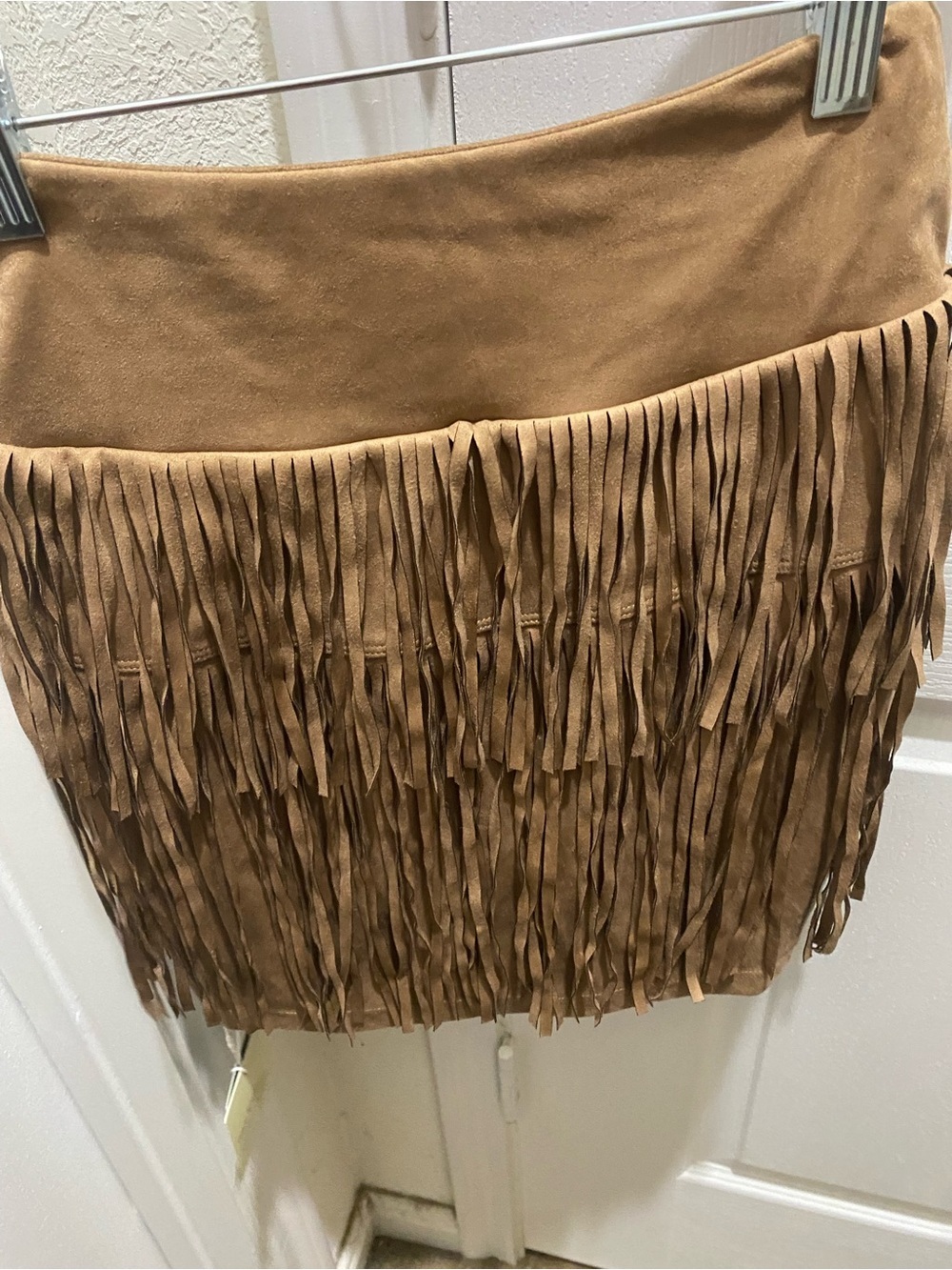 HALARA Crossover High Waisted 2-in-1 Fringe Hem Bodycon Mini Skirt Taupe XS - Picture 7 of 11